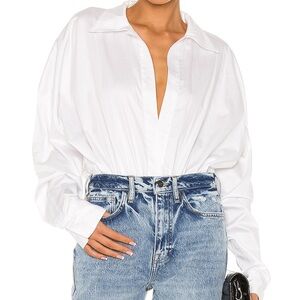 Good American Zip-Front Pointed Collar Poplin Bodysuit